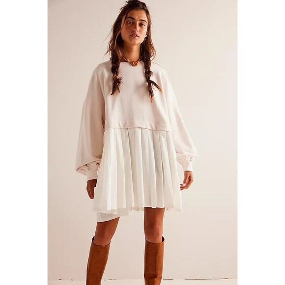 Free People Eleanor Sweatshirt Tunic Dress Pleated Oversized Cotton M NEW 271244 - Picture 1 of 9